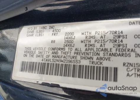 1998 Toyota Tacoma из США, поврежденный, VIN 4TAVL52N9WZ096553